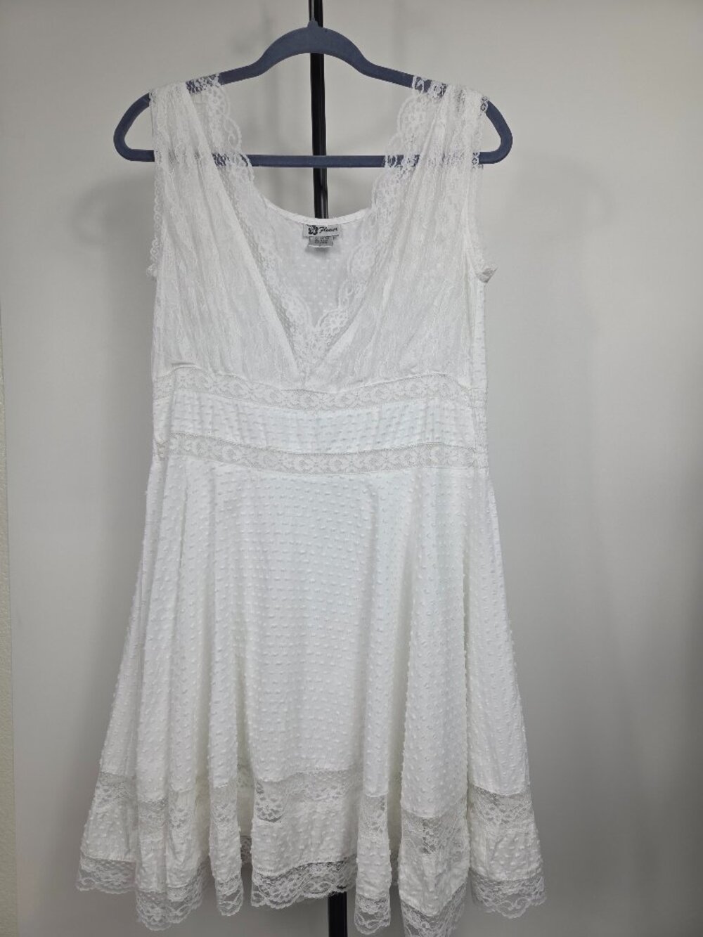 Flower Cotton Summer Dress Women's White Size L